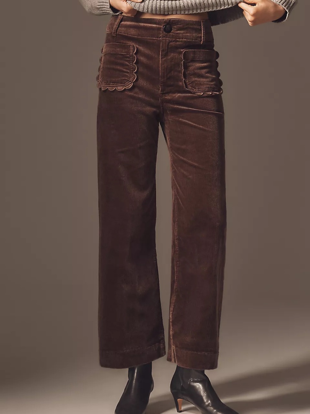 Maeve Anthropologie Colette Brown Corduroy Scallop Wide Leg Pants 32